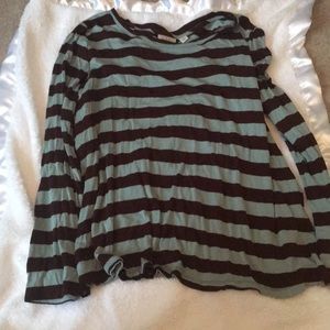 Blue and brown striped long sleeve blouse